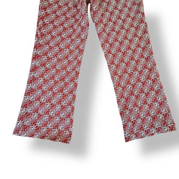 Vintage Red Geometric Aztec Inspired Print Flare Pant  Stretch Poly Retro W32" - Picture 6 of 9